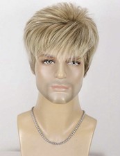 Perruque Synthétique Homme Blonde Courte Texturé Wig Cheveux Lisses +1 Bonnet