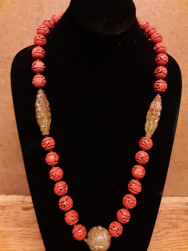 Chinese carved cinnabar shou - cinnabar,