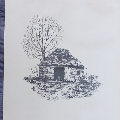 Dessin encre paysage - dessin, à