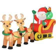 Père Noël gonflable LED dim. 240L x 112H cm avec traîneau, rennes