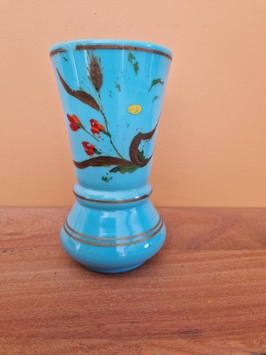 Vase opaline bleue décor - en,