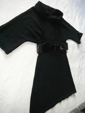 ROBE PULL  TRICOT MANCHE 3/4 GRAND COL TOMBANT+ CEINTURE  MIM 38/40 NOIRE