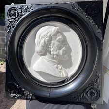 Bas Relief Marbre Signé Jouffroy (1873) Cadre Ébène En Bois Sculpté