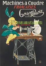 Machines à coudre Gnome & Rhône  - petite fille avec un chat   - A3 plastifié