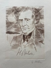 Gravure à la pointe-séche, signée G.Huber "Berlioz" musicien