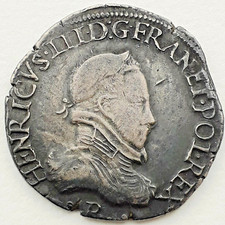 Henri III (1574-1589) - Teston au col plat, de Rouen - 1575 - Rare en cet état !