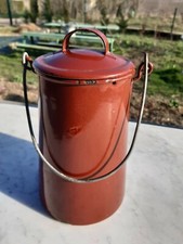 Ancienne Petite Marmite Emaillée Rouge Pot à Lait 1930 