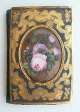 carnet bal Souvenir amitié 19e siècle peinture miniature fleurs rose