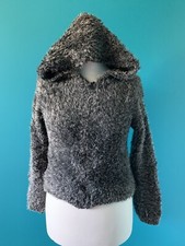 Gilet SILIA ❄️ Gris / Noir poils vintage fermeture éclair capuche ❄️ Taille S/M