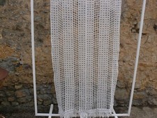 Rideau ancien en coton blanc macramé avec anneaux  2,10 x 1,02 m