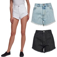 Urban Classics Femmes Denim Shorty Jeans Pantacourt Taille Haute Franges Femme