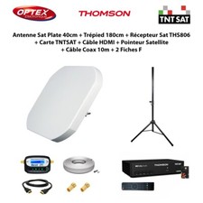 Antenne Sat Plate 40cm+Trépied 180cm+Récepteur TNTSAT+Câble HDMI+Pointeur+Câble