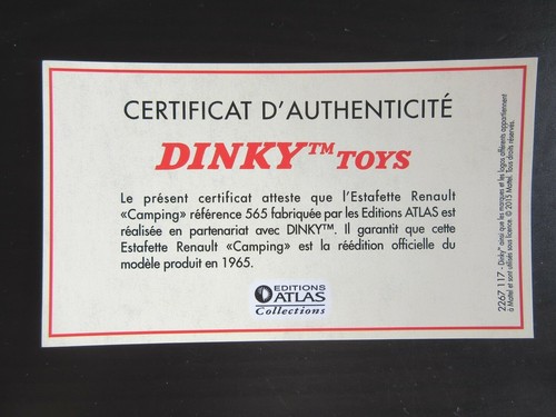 Dinky toys certificat - dinky,
