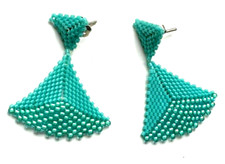 Boucle d'oreille Clou Perle très fine Miyuki Turquoise tissé main Neuf H=4,1cm 