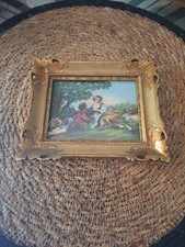 Tableau Miniature sur ivoire Scène Romantique Champêtre Signé à identifier