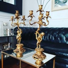 Important Paire Candélabre Rocaille Putti Bronze Doré Meissonnier/Clodion XIXeme