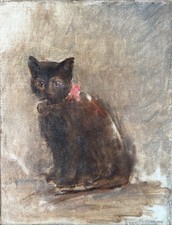 tableau ancien art animalier Léon François COMERRE (1850-1916) - Le chat 