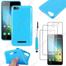 Housse Etui Coque Souple Silicone Gel Bleu Wiko LENNY 2 +Mini Stylet 3 Film