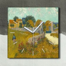 Horloge Silencieuse murale sur toile 30x30 Ferme en Provence Vincent Van Gogh