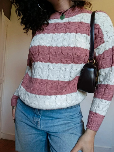 Pull torsadé rose crème - pull,