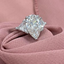 Igi 4.04 Carats (3.08CT) Labo Grown Poire Brillant Cut Diamond Ring 14k or Blanc