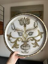 Grand Plat Décoratif En Céramique, Décor Floral, Signé Lang