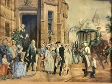 Belle Aquarelle du XIXe Scène