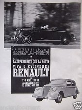 PUBLICITÉ PRESSE 1937 RENAULT VIVA 6 CYLINDRES ASSUANCE 16 CV 15 LITRES AU 100KM