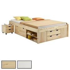 Lit fonctionnel double 140 x 200 cm en pin pour enfant et adulte avec rangements