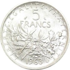 R3134 France 5 Francs Semeuse Roty 1963 Sortie Rouleau Argent FDC -> Make Offer