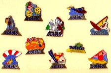 Eau _Volvic_ Série  Complète Aventure_ Ski_Voile_Kayak_Rafting_VTT_Lot 10 Pin's*