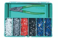 Boîte d'assortiment avec outil de sertissage et pince à embouts isolés