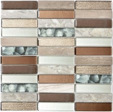Mosaïque rectangle pierre verre argent gris brun clair mur 87-68X_f | 10 plaques