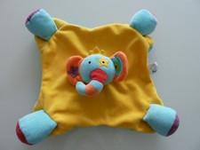 D7- DOUDOU PLAT  BAWI ELEPHANT JAUNE BLEU ORANGE avec grelot - EXCELLENT ETAT