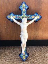 grand crucifix christ croix emaux de longwy 42 cm