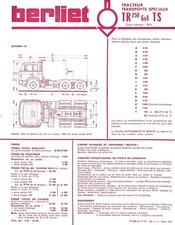 BERLIET / TR 250 6X4 TS / TRACTEUR ROUTIER / FICHE TECHNIQUE de 1971