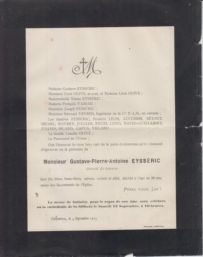 1913 faire part décès - faire-part,