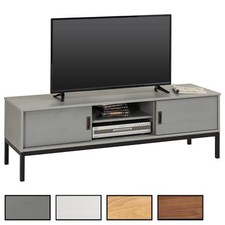 Meuble banc TV style industriel avec 2 portes coulissantes en pin massif