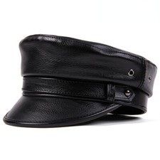 Hommes Cuir Véritable Capitaine Marin Chapeau Fiddler Plat Casquette Pilote Pare