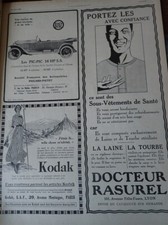 PICCARD PICTET voiture + KODAK + Dr RASUREL publicité papier ILLUSTRATION 1920 c