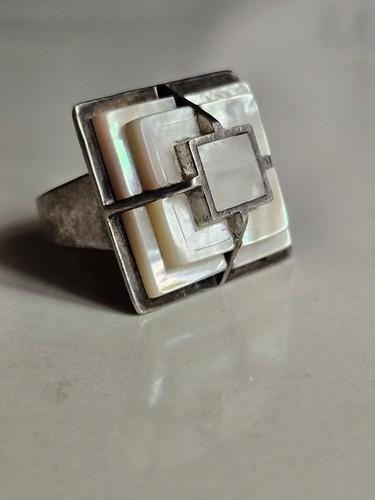 Bague argent nacre pyramide - bague,
