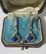 Boucles d’oreilles dormeuses Lapis lazuli Diamant Or massif 18 carats 3,6g  1920