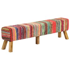 Banc Siège Salon Multicolore Tissu Chindi et Bois de Manguier Massif vidaXL