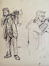 Très Beau Dessin Encre Rene Thomsen  1929 Centaure Joueur Flute Traversière