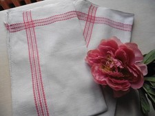 2 ANCIENS TORCHONS PUR LIN BLANC LITEAUX CROISES 80X64 OURLETS MAIN