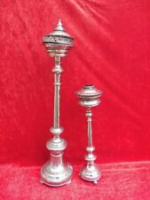 2 Chandeliers Anciens, Chandeliers D'Église, Argentés, 90Cm Et 56Cm