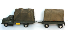 CAMION MILITAIRE  AVEC REMORQUE  TOLE ET TOILE  L 56 cm   ETAT DE JEU   JAPON?