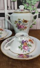 Tête À Tête Porcelaine De Limoges Décor Floral ( 2 Tasses Et 1 Sucrier )