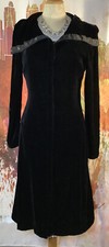 70s EMPORIO ARMANI Black Velvet Couture Dress/Long Jacket Shawl Collar Snaps XS