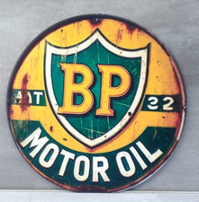 Plaque métal vintage BP motor oil 20x20 ronde Neuve